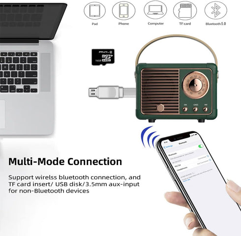 Retro Bluetooth Speaker Mini Wireless Speaker,Portable Bluetooth Speaker with Crystal Clear Stereo Sound Rich Bass,Mini Retro Speaker for iPhone,Android Devices and Tablet(Green)
