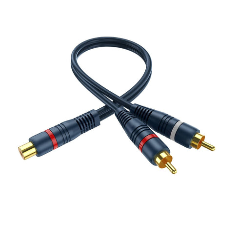 1 2 2 Pack, 8 inch RCA Splitter Female to Male RCA Y Splitter Audio Video Cable Split Adapter Dark Blue