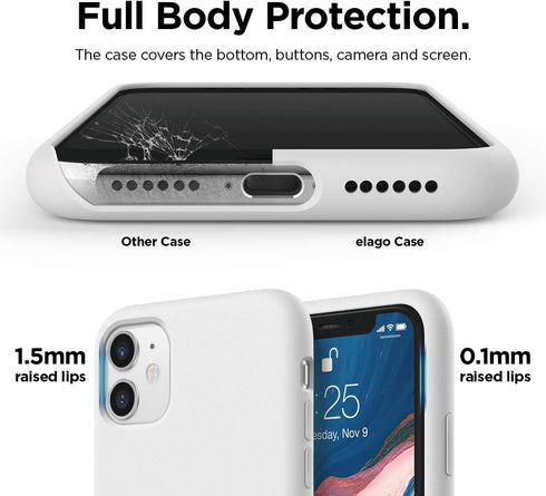 elago iPhone 11 Case, White, Liquid Silicone Full Body Protective Cover with Shockproof & Anti-Scratch Microfiber Lining