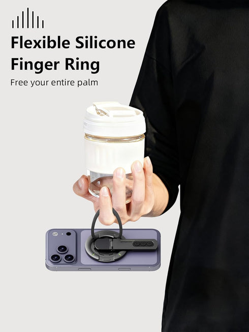 Jishane 17/16/15/14/13/12 Magnetic Phone Grip with Silicone Finger Ring, Phone Ring Holder Stand, Magnetic Grip