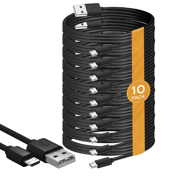 Micro USB Cable 10-Pack, Fast Charging Data Transfer Cord, Compatible with Kindle Fire HD Tablet, Galaxy S6/S7 Edge,