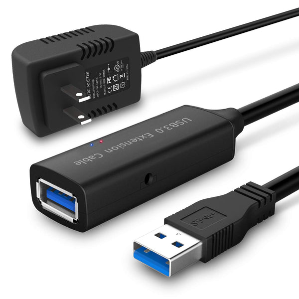 RSHTECH USB 3.0 Active Extension Cable 32 Feet with 5V 2A Power Adapter, Male to Female Cord with Signal Booster