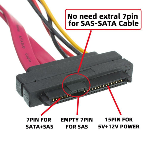 chenyang SAS to SATA Cable, SFF-8482 SAS 29 Pin to SATA 22Pin Hard Disk Drive Raid Extension Cable with Power Port