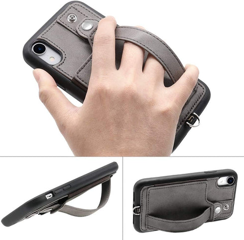 TOOVREN Wallet Case for Women Men with Leather Card Holder, Case for iPhone XR 6.1" (Gray)