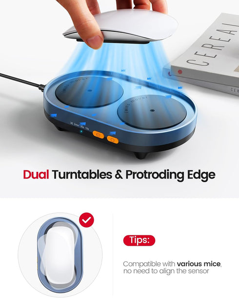 Vaydeer Dual Turntable Mouse Mover, Turbo 3 Mouse Jiggler with Adjustable Intervals, Undetectable & Noiseless