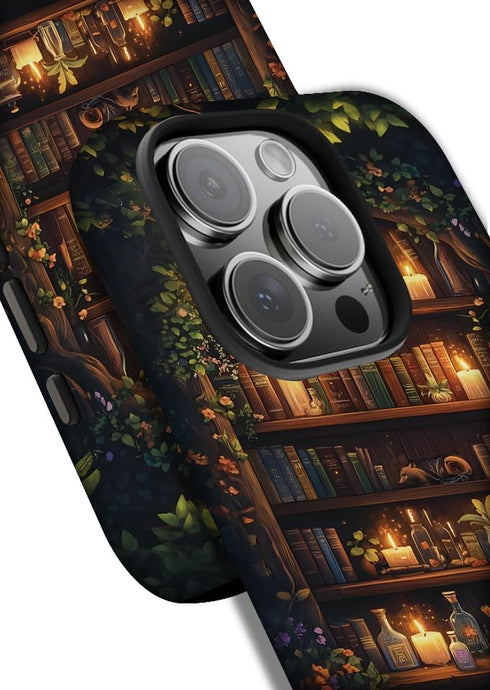 OTTRZMTER 15,Hybrid 2-Layer 15 Case for iPhone Hard Shell Forest Floral Flower Bookshelf Phone Case for Girl Women Boy