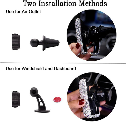 SUNCARACCL Bling Car Phone Holder, Mini Dash Air Vent Automatic Mount, Universal 360° Adjustable Crystal Auto Stand