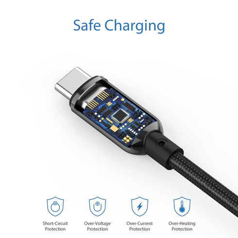 SOOPII 100W 10ft USB C to USB C Cable Fast Charge, Nylon Braided Cable with LED Display for iPhone 15/15 Pro/15 Plus/15