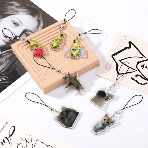 7 Pieces Cat Phone Charm Keychain, Cute Kawaii Aesthetic Phone Charms Strap