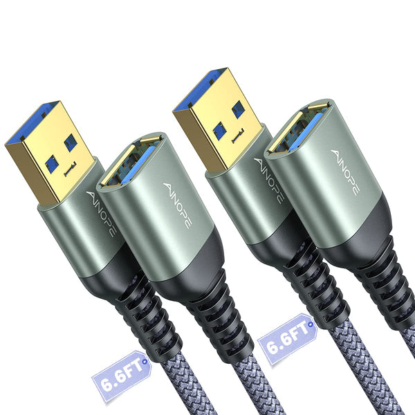 AINOPE USB 3.0 Extension Cable 2 Pack - Type A Male to Female, Braided, Fast Data Transfer for Keyboard, Mouse, Hard