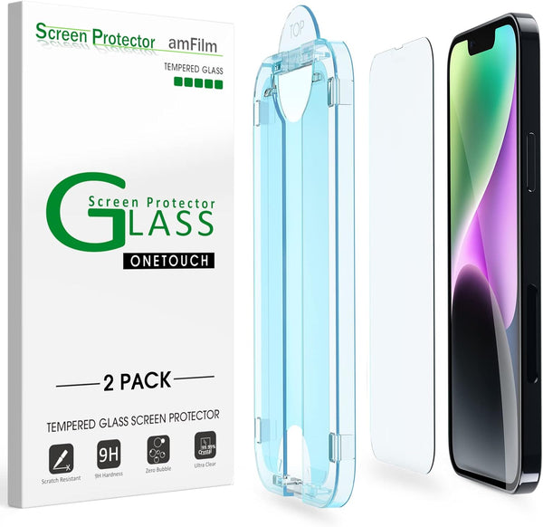 amFilm OneTouch Screen Protector for iPhone 14 Plus & 13 Pro Max 6.7" (2022/2021) - Full Coverage, Easy Install, 2 Pack.