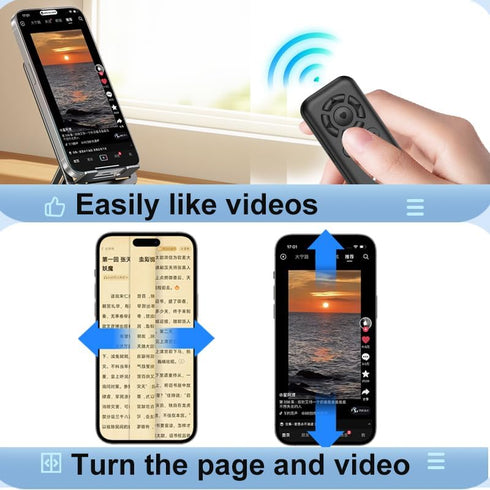 HYZUITDB Bluetooth Camera Remote Control for iPhone/Android, Phone Front/Rear Camera Flip Shutter, Zoom in/Out, Switch