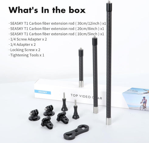 SEASKY T1-1 1/4 Screw Thread Carbon Fiber Extension Rod Kit with 1/4 Adapter for insta360 One X4 X3 X2 X RS & GoPro