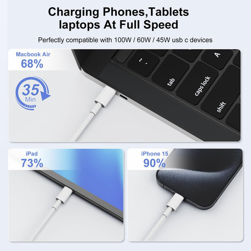 USB C to USB C Cable for MacBook Air Pro Charger, for iPad Pro 12.9 11 inch, Pad Air 5 4, 6FT&10FT Fast Charging Cable