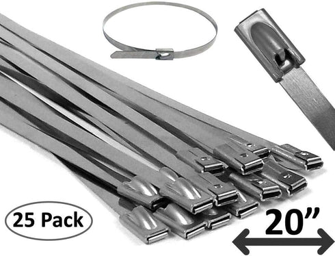 Electriduct 304 Stainless Steel Cable Ties, 20 Inch, 200 Lbs Heavy Duty, 25 Pack