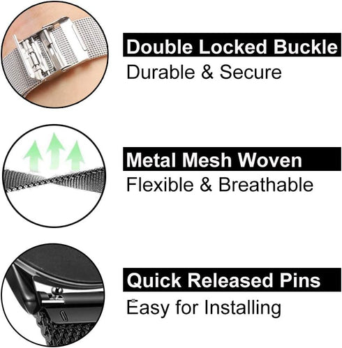 YEEJOK Vivoactive 5 Bands, 20mm Mesh Metal Watch Bands & Genuine Leather Strap for Garmin Venu Sq/Venu 2
