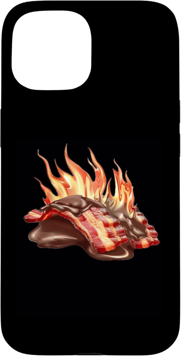 Chocolate Covered Bacon American Food Designs Chocolate Covered Bacon With Flames Case for iPhone 15