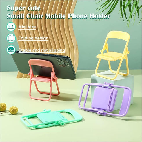 nanaxagly 4Pcs 4 Mini Chair Foldable Cell Phone Stand, Portable Funny Cute Cell Phone Holder Stand Compatible