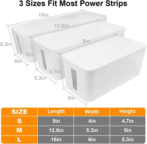 DUNCHATY 3 Pack Cable Management Box Organizer, Large Medium Small Cord Hider Box for TV Wires, Computer, Router, USB