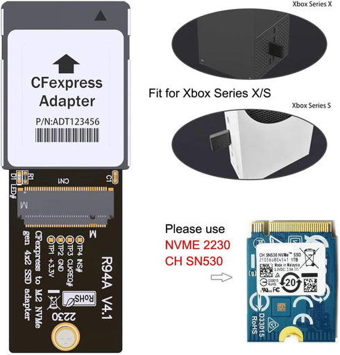 Xiwai NVMe 2230 M.2 M-Key CH SN530 SSD to CF-Express Type-B Adapter CFE for Xbox Series X&S PCIe4.0 Memory Card