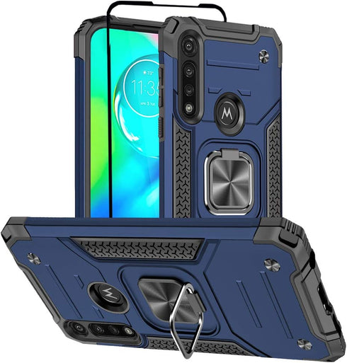 HNHYGETE Tough Rugged Case for Moto G Power 2020, Shockproof with Screen Protector, 360 Rotation Ring Kickstand, Blue