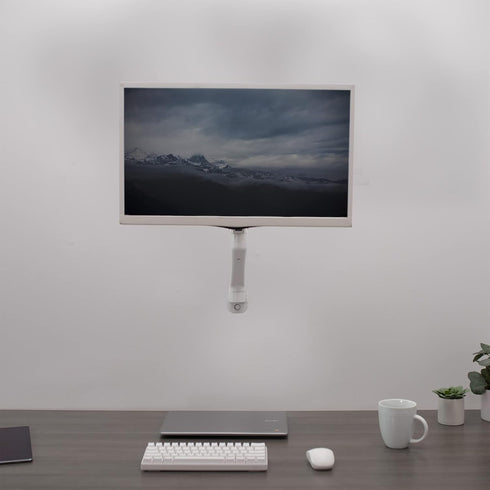 VIVO Height Adjustable Pneumatic Single Monitor Wall Mount, Full Motion Articulating for 17 to 27 inch Screen, White