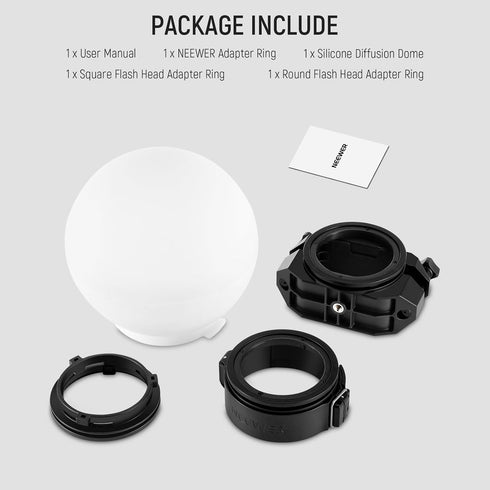 NEEWER CRS6 Softbox Diffusion Dome with 3 Adapter Rings, Compatible with Godox V1 NEEWER Z1 Z2 Round Head Flash and