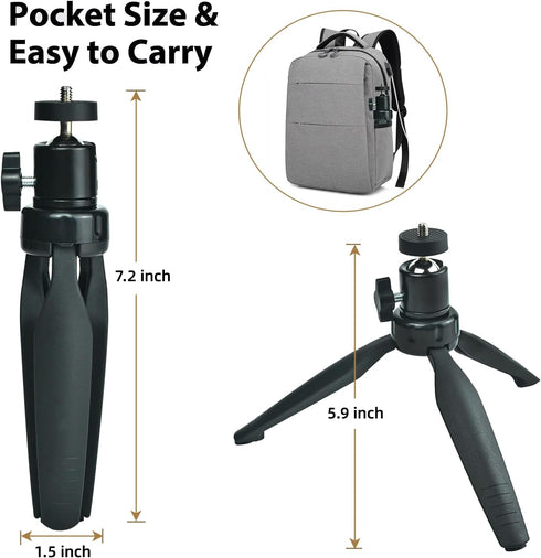 Mini Desktop Tripod Stand with 6.3 inch Universal 1/4 Screw Ballhead for Projectors, DSLR, Webcams, Smartphones
