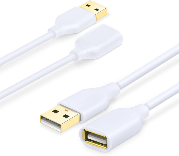 Costyle 2-Pack USB Extension Cable 6ft/2m, White 2.0 Type A Male to Female, Gold-Plated Connectors, USB Extender.