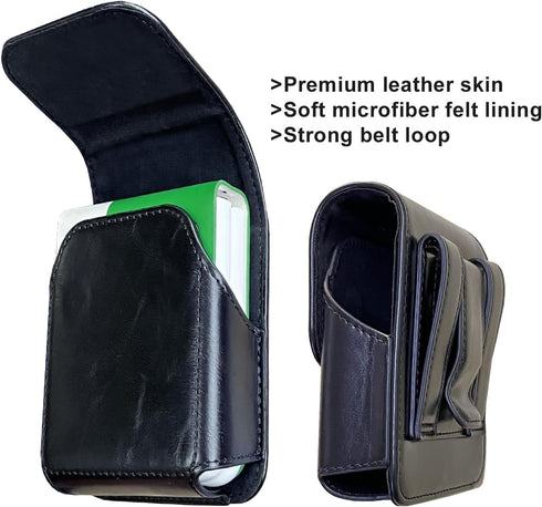 Leather Phone Pouch for Samsung Galaxy Z Flip 5/4/3, Belt Holster Case with Clip for Motorola Razr + 2023, Black