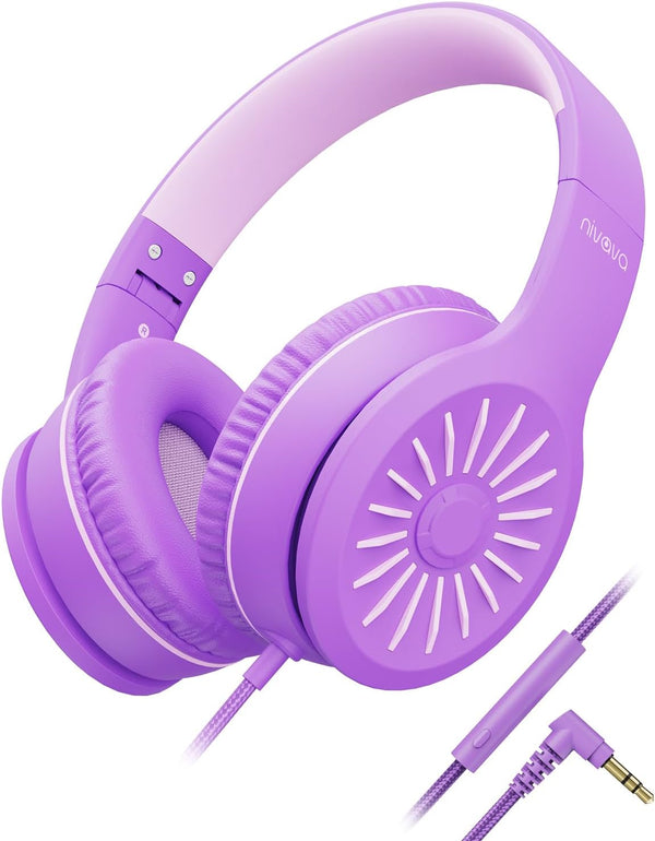K16 Wired Headphones with Microphone, On-Ear Headphones for Kids with 3.5MM Jack, Foldable Stereo Bass Headphones for