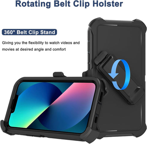 for iPhone 12 Mini Case with Belt Clip Holster, 2X Screen Protector, Heavy Duty Military Grade Full Body Shockproof Drop/Dust-Proof Rugged Protective Cover for iPhone 12 Mini (Black)