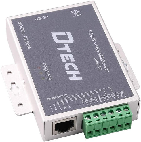 DTECH Active Isolated RS232 to RS485 RS422 Converter with RJ45 Serial Port, DB9 Cable, Power Adapter