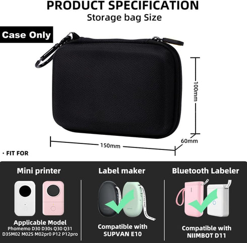 Phomemo D30 D35 Label Marker Case, Waterproof Storage Bag for JADENS D110/SUPVAN E10/Marklife P11 Label Printer