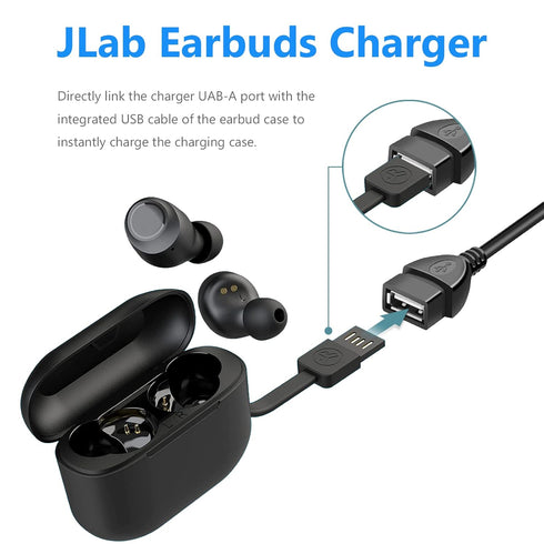 USB Wall Charger Adapter & Charging Cable Cord for JLab Go Ai Pop/Sport, Epic Air, JBuds Air/Sport