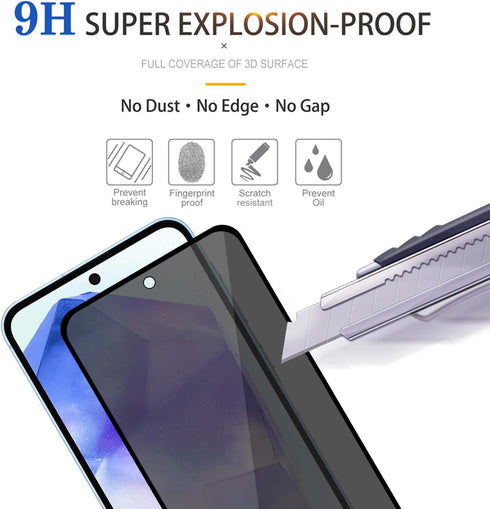 2 Pack Privacy Screen Protector for Samsung Galaxy A55/A35, Anti-Spy Tempered Glass, Ultra HD, Anti-Scratch, Bubble-Free