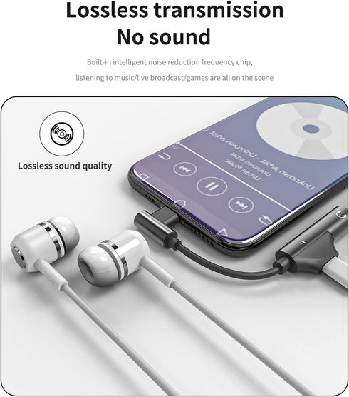 MFI Certified iPhone Adapter Lightning to 3.5mm AUX Jack Audio Dongle 2-in-1 Splitter (2 Pack) for iPhone 7-13 Pro Max.