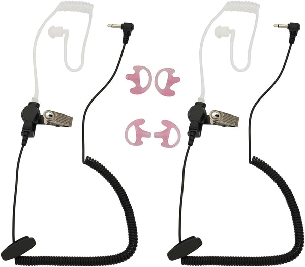 3.5mm Receiver/Listen ONLY Surveillance Acoustic Tube Earpiece Headset - 2 Pack with Medium Earmolds