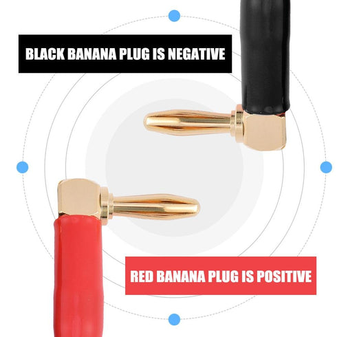 HiFi Speaker Wire - Pure Copper Cable with Right Angle L Type Banana Plugs, Red & Black (1.8m)