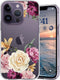Slim Fit Crystal Clear Floral Pattern Case Compatible with iPhone 14 Pro, Pink Purple Flowers Design for Girls Women,