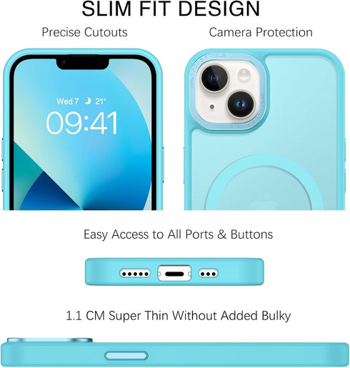 BENTOBEN Magnetic iPhone 13 & 14 Case, Lake Blue Translucent Matte Phone Cover Compatible with MagSafe