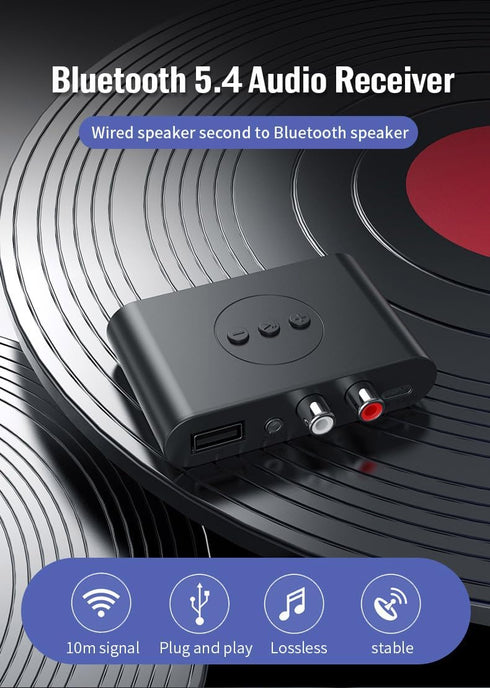 Bluetooth 5.4 Audio Adapter for Music Streaming Sound System, Wireless Adapter for Smartphones and Tablets, Works with