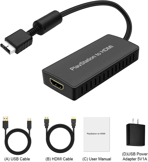 Y.D.F PS2 to HDMI Adapter, PS2 HDMI Cable, Supports 4:3/16:9 Aspect Ratio, Works for PlayStation 1/2