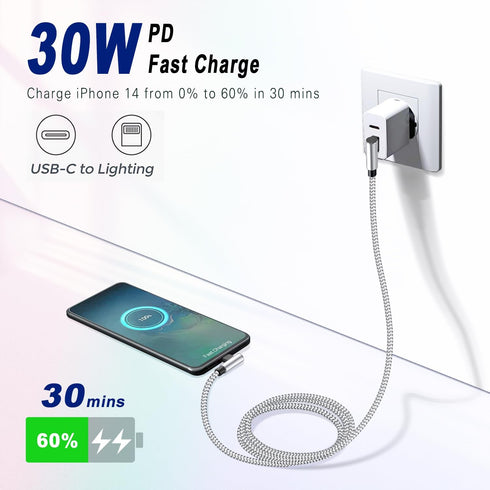USB C to Lightning Cable MFi Certified, 2Pack 3FT iPhone Fast Charging Cord, 90 Degree Nylon Braided Type C lightning cable Compatible with iPhone 14/13/12/11 Pro Max XR XS SE iPad 2 Mini and More by Hi-Mobiler