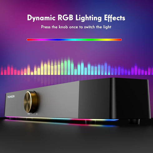 Thomson Computer Speakers, Bluetooth SoundBar, Dynamic RGB PC Speakers with 10W Stereo Sound, USB Powered for PC,