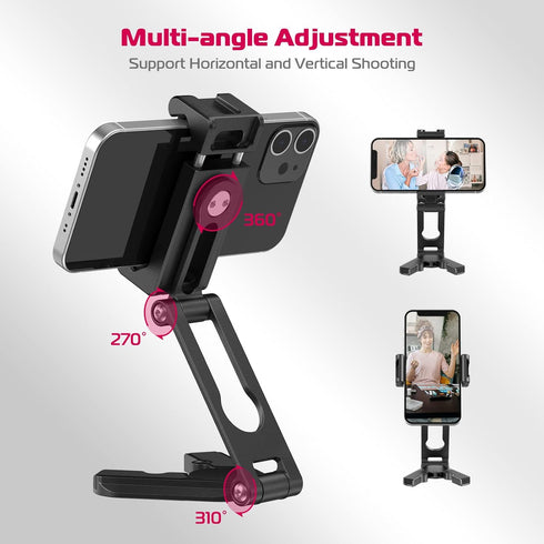 ULANZI Phone Tripod Mount with 2 Cold Shoes & Arca Port, HP004 Metal 360° Smartphone Tripod Adapter for iPhone, Cell