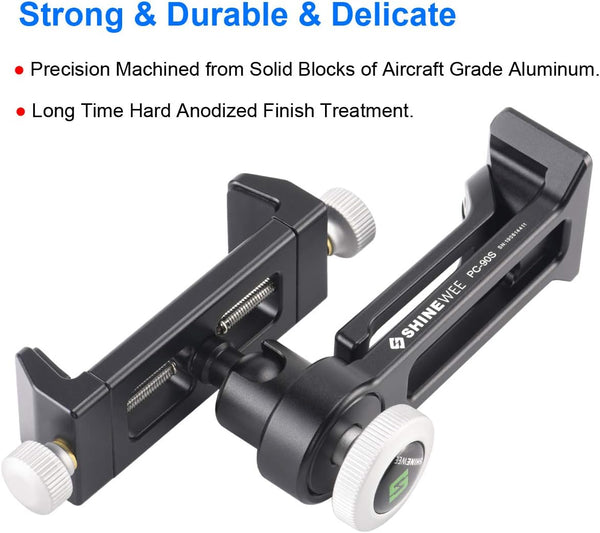 Metal Phone Tripod Mount Adapter, Phone Holder Stand with Arca Swiss and 1/4" Screw Mount, 360 Degree Rotate