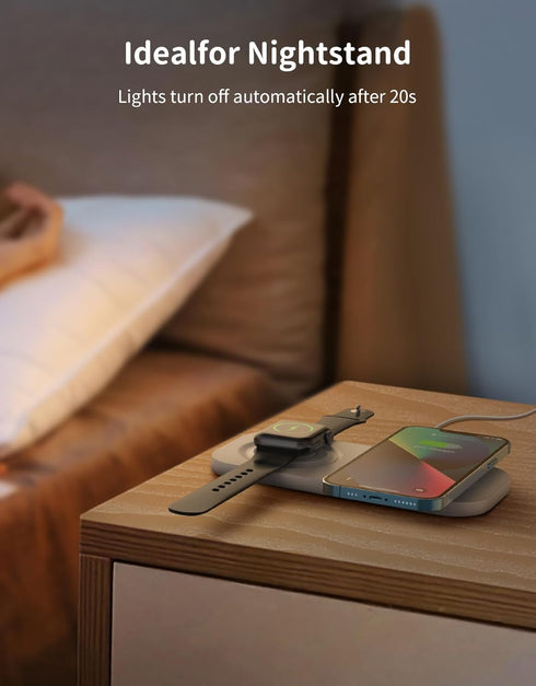 JoyGeek Dual Wireless Charging Pad for iPhone and iWatch, 2 in 1 Wireless Charger for iPhone 15/14/13/Mini/12/12