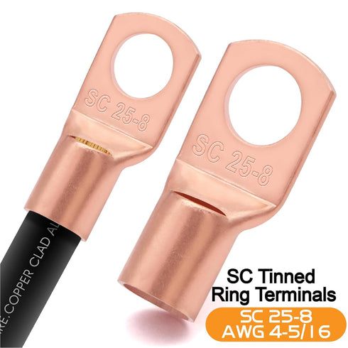 4 Gauge Wire (25ft Each - Black/Red) Copper Clad Aluminum CCA, 100A ANL Fuse Holder, 10pcs Lugs Terminal Connectors and