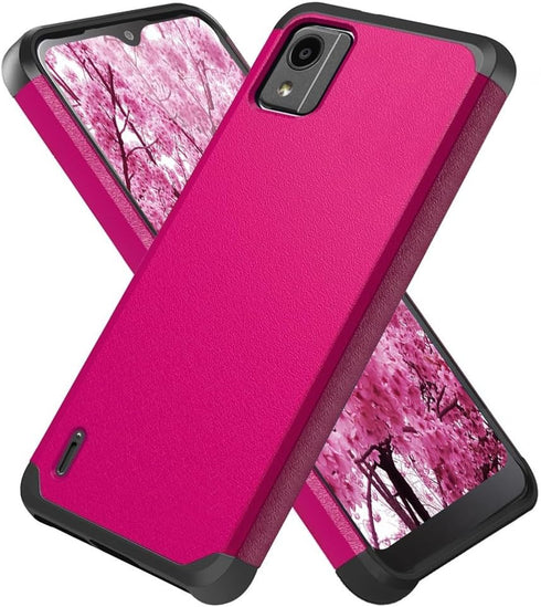TJS Nokia C110 N156DL Case with Tempered Glass Screen Protector, Dual Layer Hybrid Magnetic Shockproof Protection (Pink)
